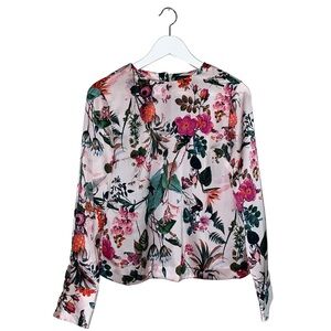 PINK FLORAL BANANA REPUBLIC BLOUSE LONG SLEEVE BUTTON-FRONT BOHO CHIC XS